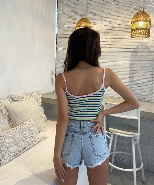 ROXY（ロキシー）の「RIBBED CAMSOLE TOP/ロキシーマルチボーダーパターンショート丈キャミソール（キャミソール・レディース・ピンク/ブラウン/イエロー・MEDIUM/SMALL）」の5枚目の写真