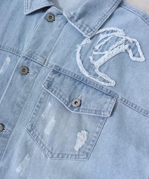 RE730（アールイーセブンサーティー）の「RE730 デニムフリンジGジャン（デニムジャケット・メンズ・サックスブルー/ブルー/ブラック・XL/M/L）」の12枚目の写真