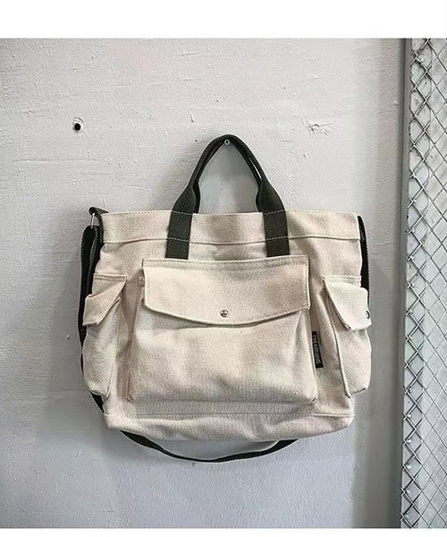 gossip!ロサンゼルス(ゴシップロサンゼルス)の「2WAY キャンバストートバッグ ショルダーバッグ ハンドトート 多ポケット 大容量(ショルダーバッグ・レディース・ブラック/オフホワイト/ブラウン・FREE)」の14枚目の写真