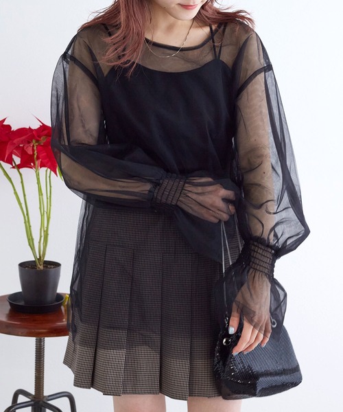 w closet（ダブルクローゼット）の「チュールボリュームプルオーバー（シャツ/ブラウス・レディース・ブラック/キナリ・FREE）」の19枚目の写真