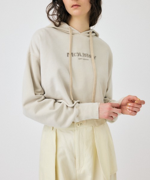 MOUSSY（マウジー）の「MOUSSY GARMENT DYE フ―ディー（パーカー・レディース・オレンジ/ネイビー/アイボリー・FREE）」の2枚目の写真