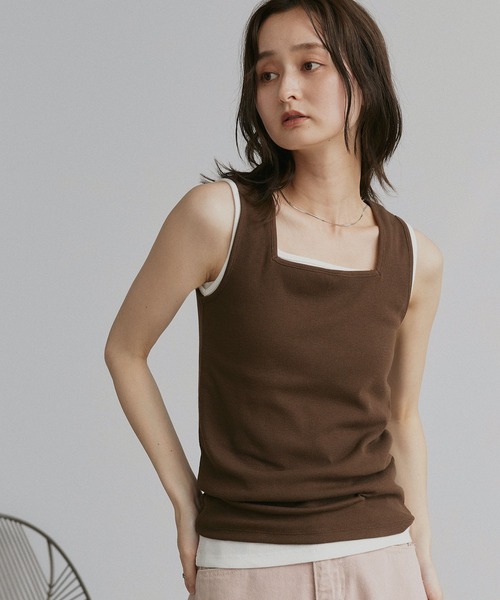 ad thie(アドティエ)の「前後2WAYタンクトップ(タンクトップ・レディース・パープル/ライトブルー/ピンク/グリーン/アイボリー/オフホワイト/ライトグリーン/グレイッシュベージュ/ブラック/チャコール/ミント/カーキ/ブラウン/レッド/ホワイト系/ダークブラウン・LARGE/LL/MEDIUM/SMALL)」の6枚目の写真