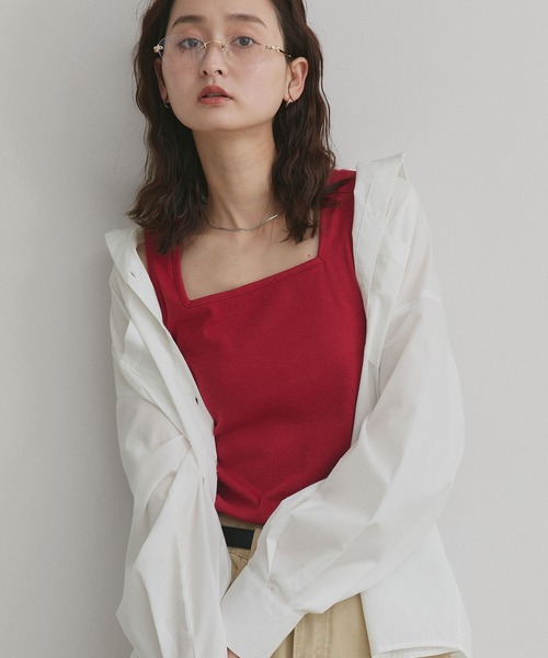 ad thie（アドティエ）の「前後2WAYタンクトップ（タンクトップ・レディース・パープル/ライトブルー/ピンク/グリーン/アイボリー/オフホワイト/ライトグリーン/グレイッシュベージュ/ブラック/チャコール/ミント/カーキ/ブラウン/レッド・LARGE/LL/MEDIUM）」の14枚目の写真