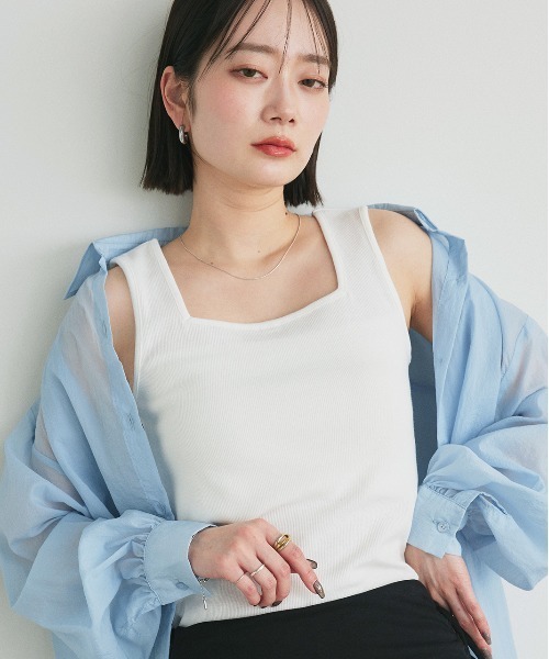 ad thie（アドティエ）の「前後2WAYタンクトップ（タンクトップ・レディース・パープル/ライトブルー/ピンク/グリーン/アイボリー/オフホワイト/ライトグリーン/グレイッシュベージュ/ブラック/チャコール/ミント/カーキ/ブラウン/レッド・LARGE/LL/MEDIUM）」の2枚目の写真