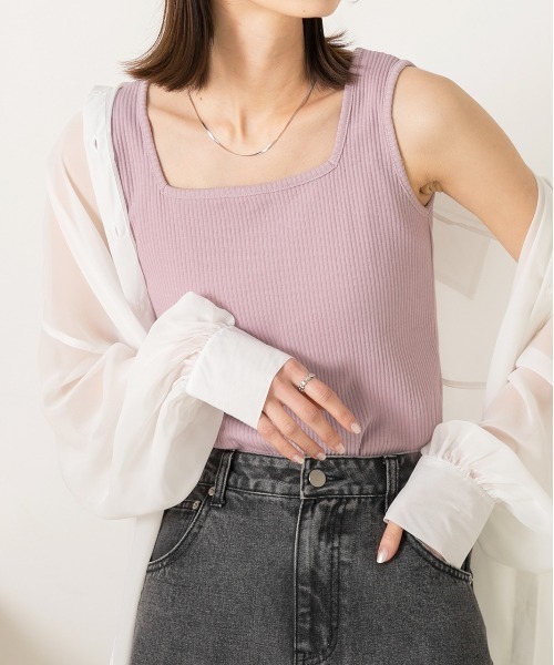 ad thie（アドティエ）の「前後2WAYタンクトップ（タンクトップ・レディース・パープル/ライトブルー/ピンク/グリーン/アイボリー/オフホワイト/ライトグリーン/グレイッシュベージュ/ブラック/チャコール/ミント/カーキ/ブラウン/レッド・LARGE/LL/MEDIUM）」の13枚目の写真