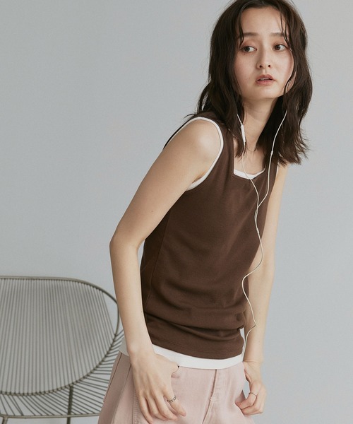 ad thie(アドティエ)の「前後2WAYタンクトップ(タンクトップ・レディース・パープル/ライトブルー/ピンク/グリーン/アイボリー/オフホワイト/ライトグリーン/グレイッシュベージュ/ブラック/チャコール/ミント/カーキ/ブラウン/レッド/ホワイト系/ダークブラウン・LARGE/LL/MEDIUM/SMALL)」の19枚目の写真
