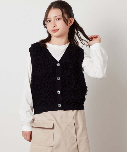 a.v.v（アーヴェヴェ）の「[130]【2点セット】フリンジニットベストセット（ベスト・キッズ・ホワイト/ブラック・130）」の11枚目の写真
