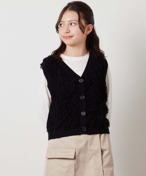 a.v.v（アーヴェヴェ）の「[130]【2点セット】フリンジニットベストセット（ベスト・キッズ・ホワイト/ブラック・130）」の12枚目の写真