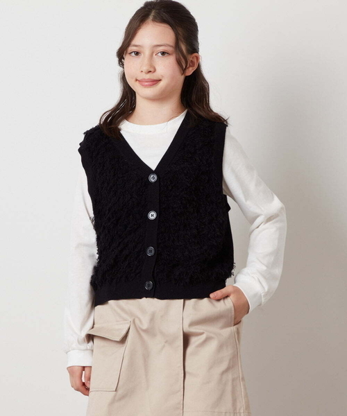 a.v.v（アーヴェヴェ）の「[130]【2点セット】フリンジニットベストセット（ベスト・キッズ・ホワイト/ブラック・130）」の14枚目の写真