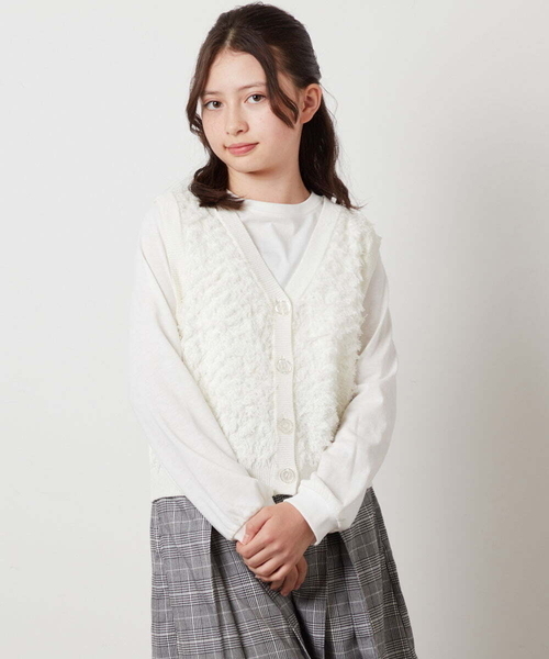 a.v.v（アーヴェヴェ）の「[130]【2点セット】フリンジニットベストセット（ベスト・キッズ・ホワイト/ブラック・130）」の21枚目の写真