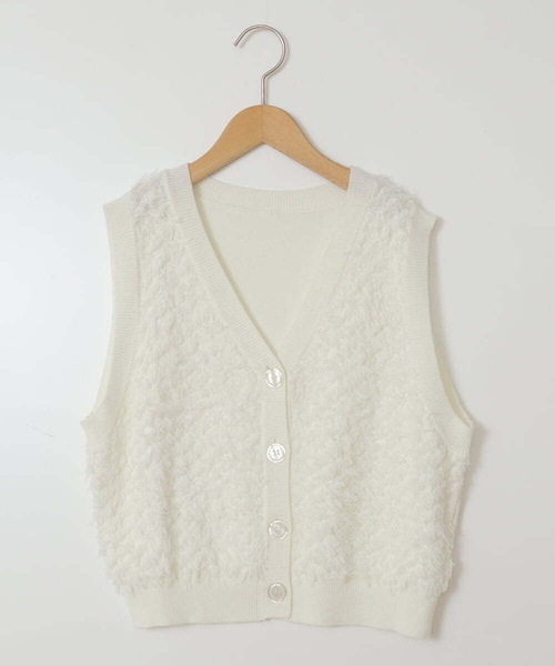 a.v.v（アーヴェヴェ）の「[130]【2点セット】フリンジニットベストセット（ベスト・キッズ・ホワイト/ブラック・130）」の8枚目の写真