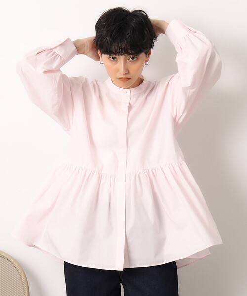 ブラウス シャツ 「ZOZO限定商品」スカラップカラーペプラムブラウス レディース セール】≪美人百花掲載≫ バンドカラーペプラムシャツブラウス