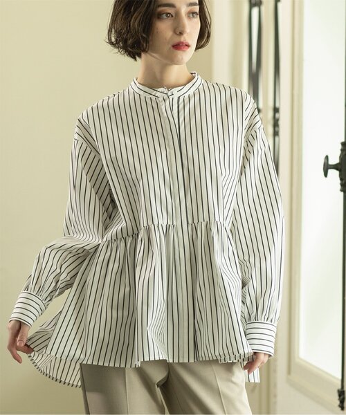 OPAQUE.CLIP(オペークドットクリップ)の「◆≪美人百花掲載≫ バンドカラーペプラムシャツブラウス/ストライプ柄アソート【洗濯機洗い可】(シャツ/ブラウス・レディース・ホワイト/ブルー系7/ホワイト系3/ピンク・36/42/40/38)」の19枚目の写真