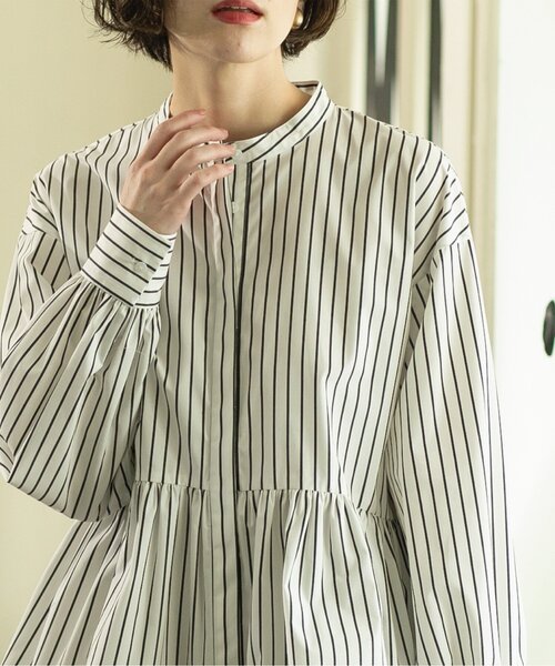 OPAQUE.CLIP(オペークドットクリップ)の「◆≪美人百花掲載≫ バンドカラーペプラムシャツブラウス/ストライプ柄アソート【洗濯機洗い可】(シャツ/ブラウス・レディース・ホワイト/ブルー系7/ホワイト系3/ピンク・36/42/40/38)」の21枚目の写真