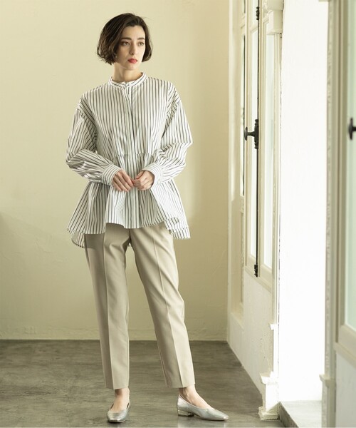 OPAQUE.CLIP(オペークドットクリップ)の「◆≪美人百花掲載≫ バンドカラーペプラムシャツブラウス/ストライプ柄アソート【洗濯機洗い可】(シャツ/ブラウス・レディース・ホワイト/ブルー系7/ホワイト系3/ピンク・36/42/40/38)」の13枚目の写真