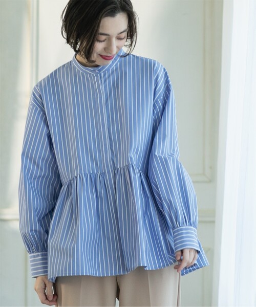 OPAQUE.CLIP(オペークドットクリップ)の「◆≪美人百花掲載≫ バンドカラーペプラムシャツブラウス/ストライプ柄アソート【洗濯機洗い可】(シャツ/ブラウス・レディース・ホワイト/ブルー系7/ホワイト系3/ピンク・36/42/40/38)」の18枚目の写真