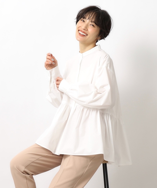 OPAQUE.CLIP(オペークドットクリップ)の「◆≪美人百花掲載≫ バンドカラーペプラムシャツブラウス/ストライプ柄アソート【洗濯機洗い可】(シャツ/ブラウス・レディース・ホワイト/ブルー系7/ホワイト系3/ピンク・36/42/40/38)」の10枚目の写真