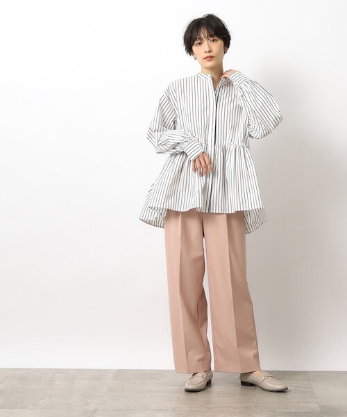 OPAQUE.CLIP(オペークドットクリップ)の「◆≪美人百花掲載≫ バンドカラーペプラムシャツブラウス/ストライプ柄アソート【洗濯機洗い可】(シャツ/ブラウス・レディース・ホワイト/ブルー系7/ホワイト系3/ピンク・36/42/40/38)」の12枚目の写真