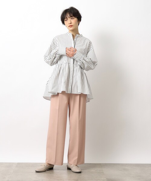 OPAQUE.CLIP(オペークドットクリップ)の「◆≪美人百花掲載≫ バンドカラーペプラムシャツブラウス/ストライプ柄アソート【洗濯機洗い可】(シャツ/ブラウス・レディース・ホワイト/ブルー系7/ホワイト系3/ピンク・36/42/40/38)」の5枚目の写真