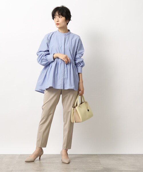 ブラウス シャツ 「洗える」APESCO ストライプ バンドカラー ブラウス レディース ブラウス シャツ 「洗える」APESCO ストライプ バンドカラー