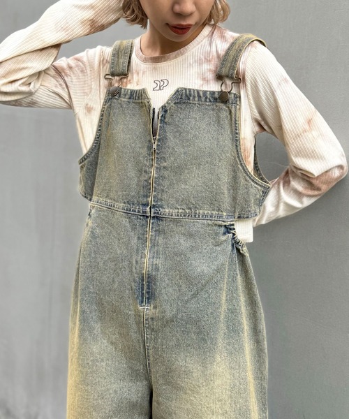 CIAOPANIC（チャオパニック）の「オーバーダイサイドカットアウトデニムサロペット（サロペット/オーバーオール・レディース・サックスブルー/パープル・SMALL/MEDIUM）」の8枚目の写真