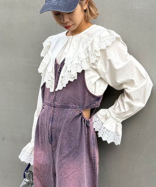 CIAOPANIC（チャオパニック）の「オーバーダイサイドカットアウトデニムサロペット（サロペット/オーバーオール・レディース・サックスブルー/パープル・SMALL/MEDIUM）」の17枚目の写真