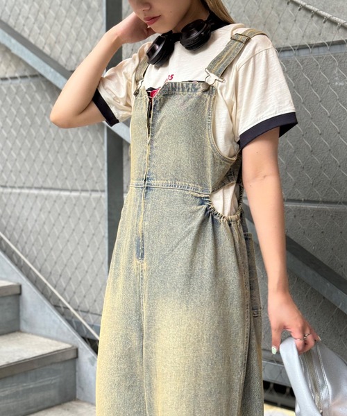 CIAOPANIC（チャオパニック）の「オーバーダイサイドカットアウトデニムサロペット（サロペット/オーバーオール・レディース・サックスブルー/パープル・SMALL/MEDIUM）」の10枚目の写真