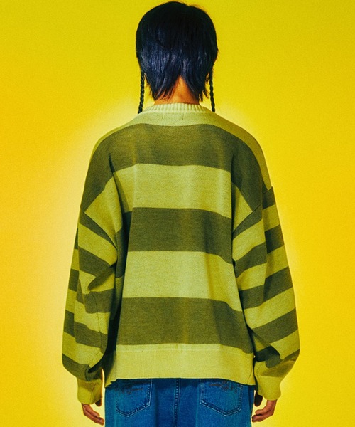 NICE GHOST CLUB(ナイスゴーストクラブ)の「A'GEM/9 × .kom『NICE GHOST CLUB/ナイスゴーストクラブ』 BABY DEVIL STRIPE KNIT/ベビーデビル ストライプ ニット(ニット/セーター・メンズ・ピンク/イエロー・M/L)」の4枚目の写真