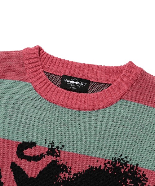NICE GHOST CLUB(ナイスゴーストクラブ)の「A'GEM/9 × .kom『NICE GHOST CLUB/ナイスゴーストクラブ』 BABY DEVIL STRIPE KNIT/ベビーデビル ストライプ ニット(ニット/セーター・メンズ・ピンク/イエロー・M/L)」の15枚目の写真