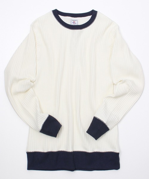 JEMORGAN（ジェーイーモーガン）の「【JEMORGAN / ジェーイーモーガン】ビッグワッフルトレーナー（スウェット・メンズ・サックスブルー/カーキ/ブラック/ブルー/ピンク/グリーン/杢グレー/オフホワイト/ホワイト系/ブルーグリーン/チャコールグレー/ダークオレンジ/ブラック系/モカ/ベージュ/オートミール/ネイビー/パープル/オレンジ/ブラウン・L/M/XL/S）」の2枚目の写真