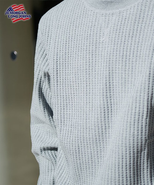 JEMORGAN（ジェーイーモーガン）の「【JEMORGAN / ジェーイーモーガン】ビッグワッフルトレーナー（スウェット・メンズ・サックスブルー/カーキ/ブラック/ブルー/ピンク/グリーン/杢グレー/オフホワイト/ホワイト系/ブルーグリーン/チャコールグレー/ダークオレンジ/ブラック系/モカ/ベージュ/オートミール/ネイビー/パープル/オレンジ/ブラウン・L/M/XL/S）」の6枚目の写真