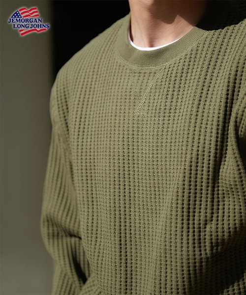 JEMORGAN（ジェーイーモーガン）の「【JEMORGAN / ジェーイーモーガン】ビッグワッフルトレーナー（スウェット・メンズ・サックスブルー/カーキ/ブラック/ブルー/ピンク/グリーン/杢グレー/オフホワイト/ホワイト系/ブルーグリーン/チャコールグレー/ダークオレンジ/ブラック系/モカ/ベージュ/オートミール/ネイビー/パープル/オレンジ/ブラウン・L/M/XL/S）」の11枚目の写真