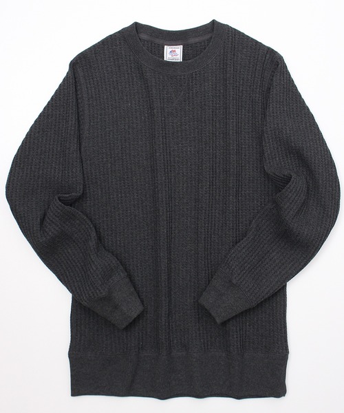 JEMORGAN（ジェーイーモーガン）の「【JEMORGAN / ジェーイーモーガン】ビッグワッフルトレーナー（スウェット・メンズ・サックスブルー/カーキ/ブラック/ブルー/ピンク/グリーン/杢グレー/オフホワイト/ホワイト系/ブルーグリーン/チャコールグレー/ダークオレンジ/ブラック系/モカ/ベージュ/オートミール/ネイビー/パープル/オレンジ/ブラウン・L/M/XL/S）」の5枚目の写真