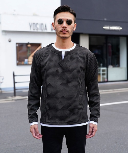 jiggys shop(ジギーズショップ)の「ジオメトリックジャガードフェイクキーネックロンT カットソー 長袖Tシャツ(Tシャツ/カットソー・メンズ・グレー/ブラック/ブラック系その他・LARGE/MEDIUM)」の11枚目の写真