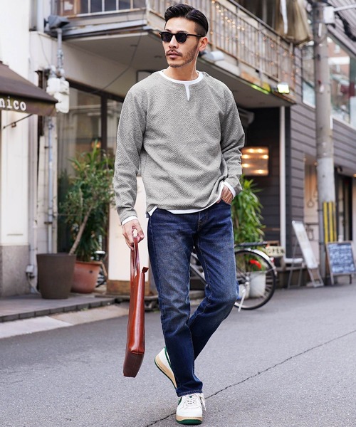 jiggys shop(ジギーズショップ)の「ジオメトリックジャガードフェイクキーネックロンT カットソー 長袖Tシャツ(Tシャツ/カットソー・メンズ・グレー/ブラック/ブラック系その他・LARGE/MEDIUM)」の7枚目の写真