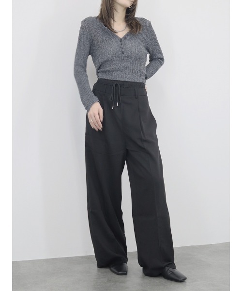 新品タグ付Deuxieme Classe ウールセンタープレスパンツ セール】ダブルウエストパンツ／ロング丈 ウエストゴム