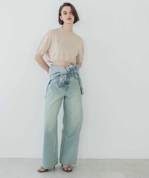 coca（coca）（コカ）の「クロップド丈サマーニットトップス（Tシャツ/カットソー・レディース・ライトベージュ/ライトブルー・L/M）」の10枚目の写真