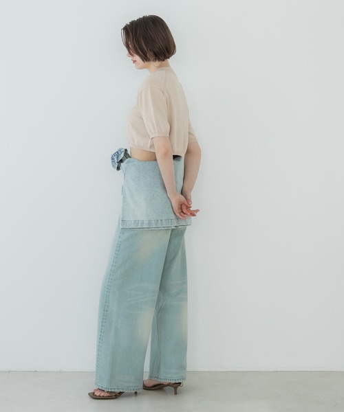 coca（coca）（コカ）の「クロップド丈サマーニットトップス（Tシャツ/カットソー・レディース・ライトベージュ/ライトブルー・L/M）」の12枚目の写真