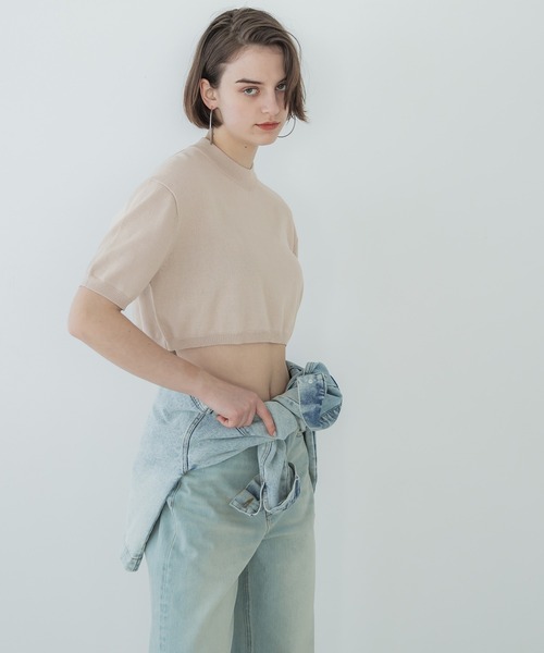 coca（coca）（コカ）の「クロップド丈サマーニットトップス（Tシャツ/カットソー・レディース・ライトベージュ/ライトブルー・L/M）」の11枚目の写真