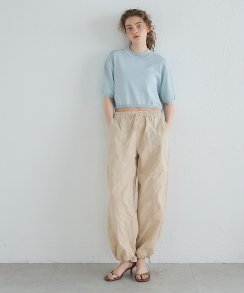 coca（coca）（コカ）の「クロップド丈サマーニットトップス（Tシャツ/カットソー・レディース・ライトベージュ/ライトブルー・L/M）」の4枚目の写真