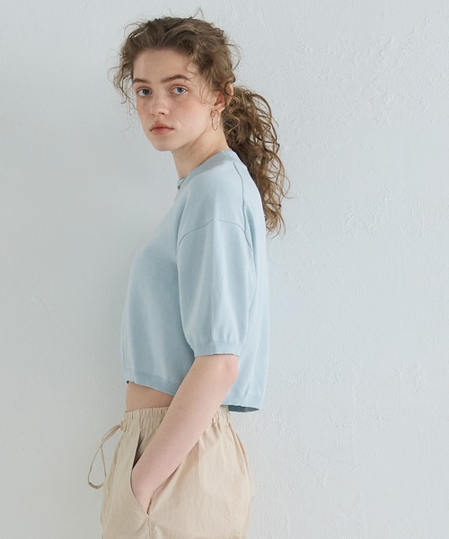 coca（coca）（コカ）の「クロップド丈サマーニットトップス（Tシャツ/カットソー・レディース・ライトベージュ/ライトブルー・L/M）」の5枚目の写真