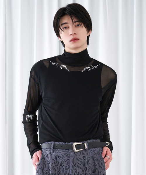 入墨柄のインナー セール】タトゥープリントシアーインナー（Tシャツ/カットソー