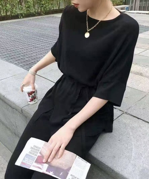 Miniministore(ミニミニストア)の「ニットセットアップ 冷感タッチレディース(サロペット/オーバーオール・レディース・ブラック/ミント/ベージュ/ブラウン・FREE)」の6枚目の写真