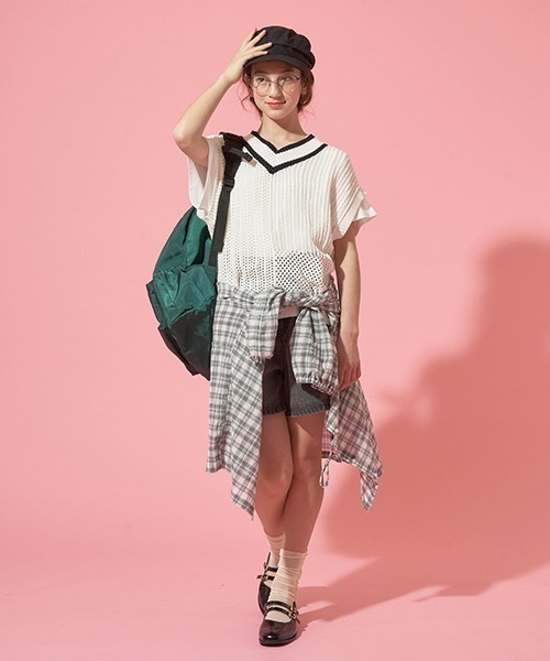 【セール】【AMI】パッチワーク編みメッシュベストセット（アンサンブル）｜pom ponette junior（ポンポネットジュニア）