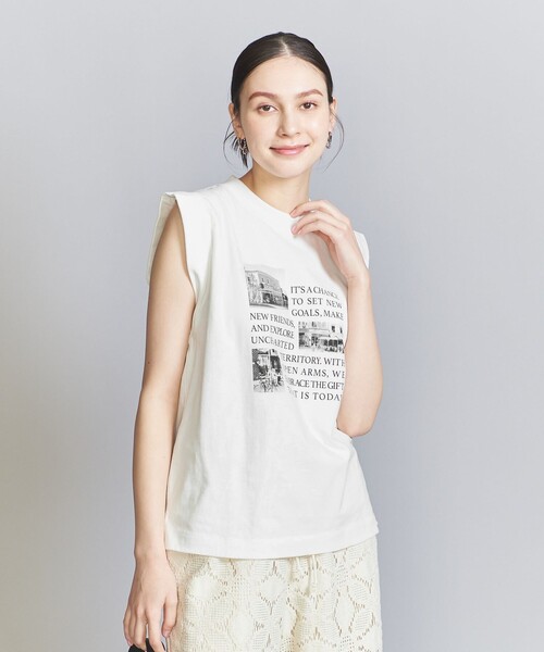 +81BRANCA(ハチイチブランカ)の「【別注】<+81BRANCA>ロールアップ フォトTシャツ(Tシャツ/カットソー・レディース・オフホワイト/ブラック・FREE)」の5枚目の写真