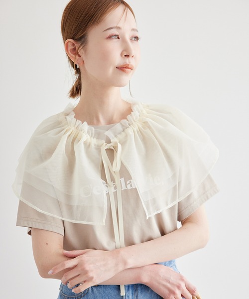 ROPE' PICNIC(ロペピクニック)の「マルチウェイチュールケープ(マフラー・レディース・オフホワイト/ブラック・38)」の17枚目の写真