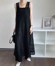透かし編みノースリーブワンピース
