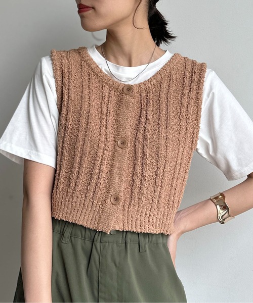 CPCM（シーピーシーエム）の「スラブヤーンコンパクトニットベスト（ニット/セーター・レディース・ブラック/ブルー/アイボリー/オレンジ・FREE）」の4枚目の写真