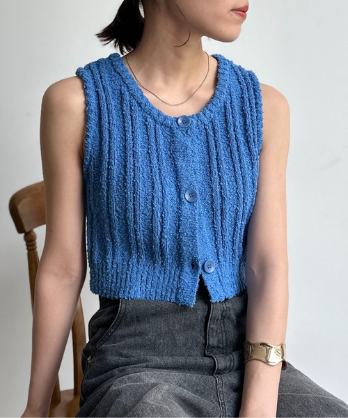 CPCM（シーピーシーエム）の「スラブヤーンコンパクトニットベスト（ニット/セーター・レディース・ブラック/ブルー/アイボリー/オレンジ・FREE）」の3枚目の写真