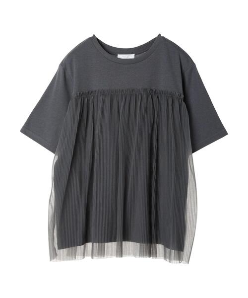 セール】プリーツチュールドッキングプルオーバー（Tシャツ